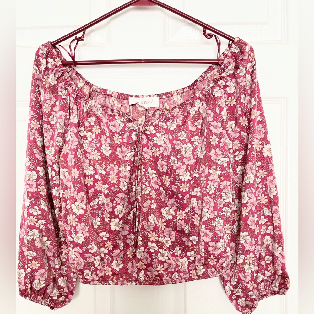 Pink Rose Floral Off-Shoulder Size M